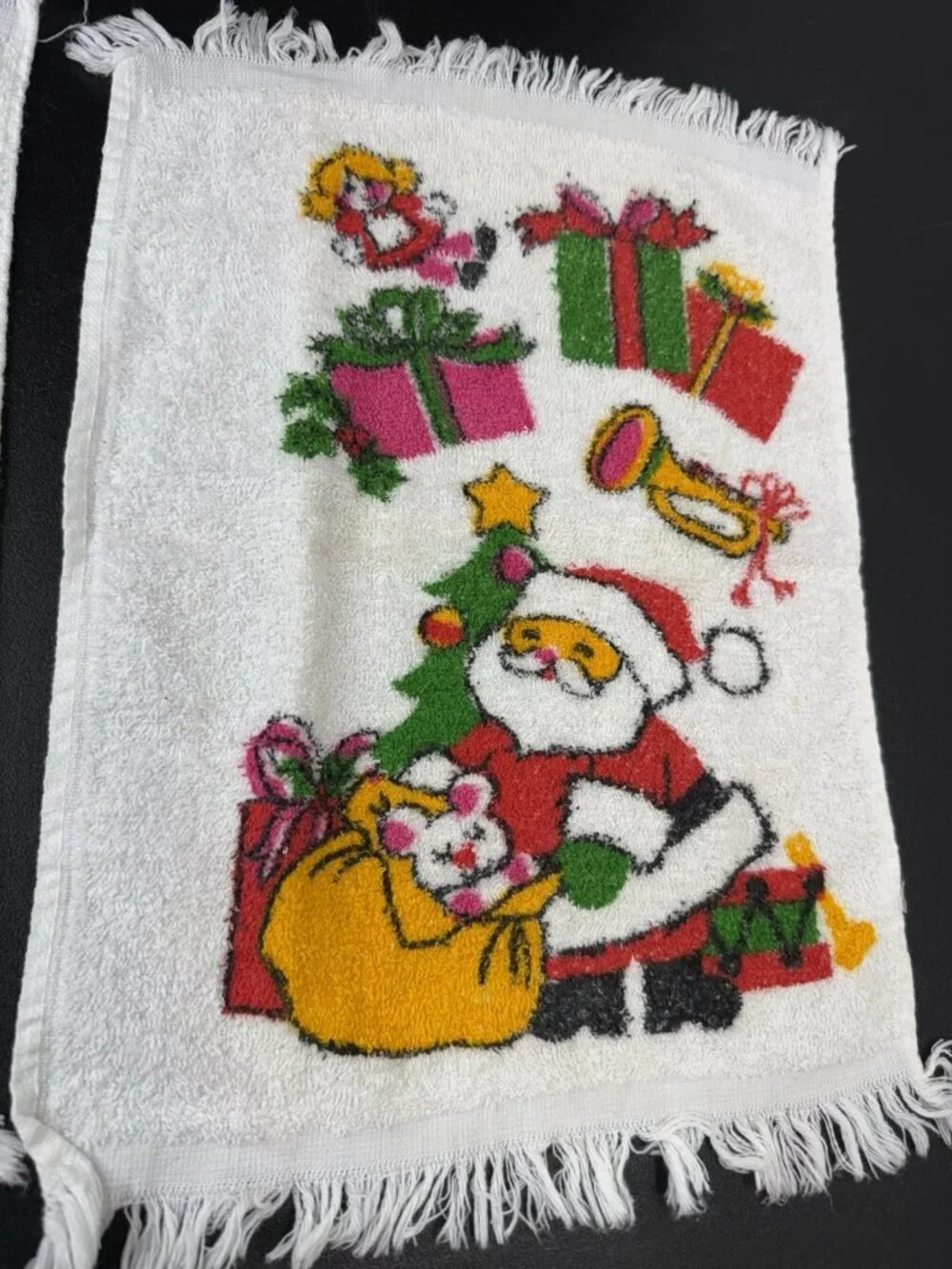 Vintage Retro MCM Christmas Santa Terry Dish Kitchen Tea Hand Towel Lot Of 2